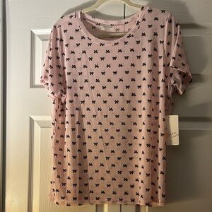 Pink T-Shirt with Black Bow Pattern